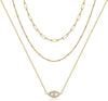 Dainty Layered Choker Necklace Handmade Y Pendant Necklace Multilayer Bar Disc Necklace Adjustable Layering Choker Necklaces for Women - 3PCS - Link Chain&Beads Chain&CZ Evil Eye