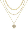 Dainty Layered Choker Necklace Handmade Y Pendant Necklace Multilayer Bar Disc Necklace Adjustable Layering Choker Necklaces for Women - 3PCS - Snake Chain&Link Chain&Evil Eye