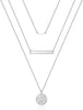 Dainty Layered Choker Necklace Handmade Y Pendant Necklace Multilayer Bar Disc Necklace Adjustable Layering Choker Necklaces for Women - 3PCS Silver - simulated Pearls&Bar&Hammered Disc
