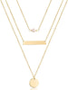 Dainty Layered Choker Necklace Handmade Y Pendant Necklace Multilayer Bar Disc Necklace Adjustable Layering Choker Necklaces for Women - 3PCS - simulated Pearl&Bar&Disc