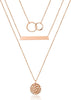 Dainty Layered Choker Necklace Handmade Y Pendant Necklace Multilayer Bar Disc Necklace Adjustable Layering Choker Necklaces for Women - 3PCS Rose Gold - Two Circles&Bar&Hammered Disc