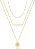 Dainty Layered Choker Necklace Handmade Y Pendant Necklace Multilayer Bar Disc Necklace Adjustable Layering Choker Necklaces for Women - 3PCS - Chain&Bar&Hammered Disc