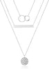 Dainty Layered Choker Necklace Handmade Y Pendant Necklace Multilayer Bar Disc Necklace Adjustable Layering Choker Necklaces for Women - 3PCS Silver - Two Circles&Bar&Hammered Disc