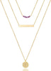 Dainty Layered Choker Necklace Handmade Y Pendant Necklace Multilayer Bar Disc Necklace Adjustable Layering Choker Necklaces for Women - 3PCS - Amethyst&Bar&Hammered Disc