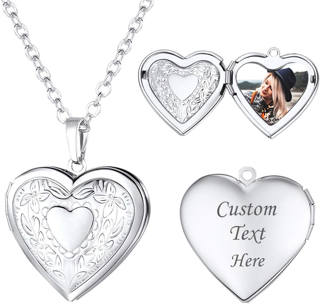 Women Locket Necklace Heart Photo Lockets Hold Picture Gift Box Packed with Gold Silver Rose Locket Charm Custom Picture and Engravement Heart - main view