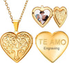 Women Locket Necklace Heart Photo Lockets Hold Picture Gift Box Packed with Gold Silver Rose Locket Charm Custom Picture and Engravement Heart - 04# Gold(Tree) a.regular(no custom)