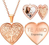 Women Locket Necklace Heart Photo Lockets Hold Picture Gift Box Packed with Gold Silver Rose Locket Charm Custom Picture and Engravement Heart - 04# Rose Gold(Tree) c.text customized