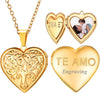 Women Locket Necklace Heart Photo Lockets Hold Picture Gift Box Packed with Gold Silver Rose Locket Charm Custom Picture and Engravement Heart - 04# Gold(Tree of Life) b.photo&text customized