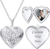 Women Locket Necklace Heart Photo Lockets Hold Picture Gift Box Packed with Gold Silver Rose Locket Charm Custom Picture and Engravement Heart - 02# Platinum*Flower Grain a.regular(no custom)