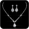Silver Jewelry Set Rhinestone Prom Wedding Necklace Earrings - main view