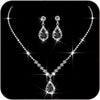 Silver Jewelry Set Rhinestone Prom Wedding Necklace Earrings - D Black