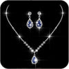 Silver Jewelry Set Rhinestone Prom Wedding Necklace Earrings - H Dark Blue