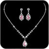 Silver Jewelry Set Rhinestone Prom Wedding Necklace Earrings - G Pink
