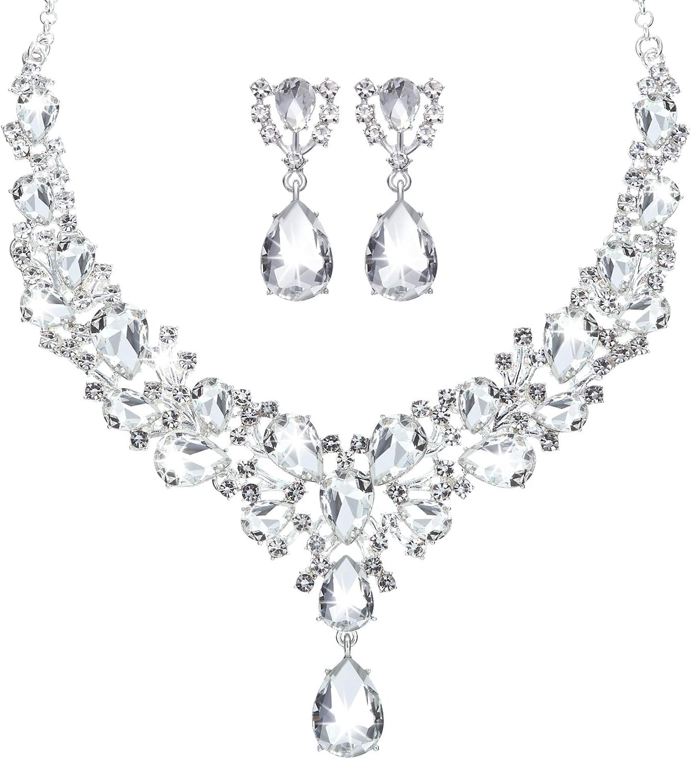Bridal Teardrop Cluster Crystal Jewelry Set Women - main view