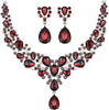 Bridal Teardrop Cluster Crystal Jewelry Set Women - Wine Red