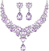 Bridal Teardrop Cluster Crystal Jewelry Set Women - Light Purple