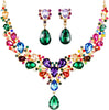 Bridal Teardrop Cluster Crystal Jewelry Set Women - Colored Gold