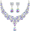 Bridal Teardrop Cluster Crystal Jewelry Set Women - Colored Silver