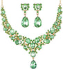 Bridal Teardrop Cluster Crystal Jewelry Set Women - Green Gold
