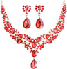 Bridal Teardrop Cluster Crystal Jewelry Set Women - Red and Gold