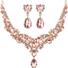Bridal Teardrop Cluster Crystal Jewelry Set Women - Light Peach