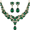 Bridal Teardrop Cluster Crystal Jewelry Set Women - Dark Green