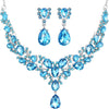 Bridal Teardrop Cluster Crystal Jewelry Set Women - Sky Blue