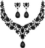 Bridal Teardrop Cluster Crystal Jewelry Set Women - Black