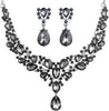 Bridal Teardrop Cluster Crystal Jewelry Set Women - Gray Black