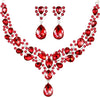 Bridal Teardrop Cluster Crystal Jewelry Set Women - Red
