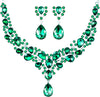 Bridal Teardrop Cluster Crystal Jewelry Set Women - Malachite Green