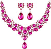 Bridal Teardrop Cluster Crystal Jewelry Set Women - Rose Red