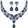 Bridal Teardrop Cluster Crystal Jewelry Set Women - Dark Blue