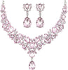 Bridal Teardrop Cluster Crystal Jewelry Set Women - Pink
