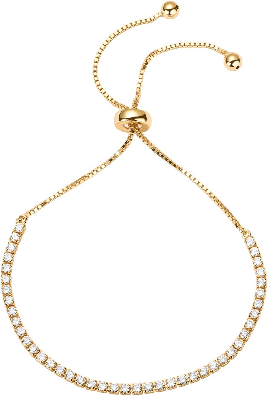 Tennis Bracelets for Women with 14K Gold Plated Adjustable CZ Bracelet Dainty Cubic Zirconia Bracelet Bezel Set Gold Tennis - main view