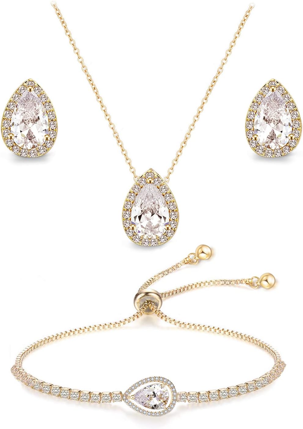 Teardrop CZ Jewelry Set for Women Bride Wedding Prom Gift - main view