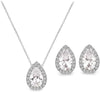Teardrop CZ Jewelry Set for Women Bride Wedding Prom Gift - 2 Set - White Gold Plated
