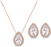 Teardrop CZ Jewelry Set for Women Bride Wedding Prom Gift - 2 Set - Rose Gold Plated