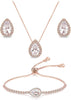 Teardrop CZ Jewelry Set for Women Bride Wedding Prom Gift - 3 Set - Rose Gold Plated
