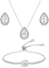 Teardrop CZ Jewelry Set for Women Bride Wedding Prom Gift - 3 Set - White Gold Plated