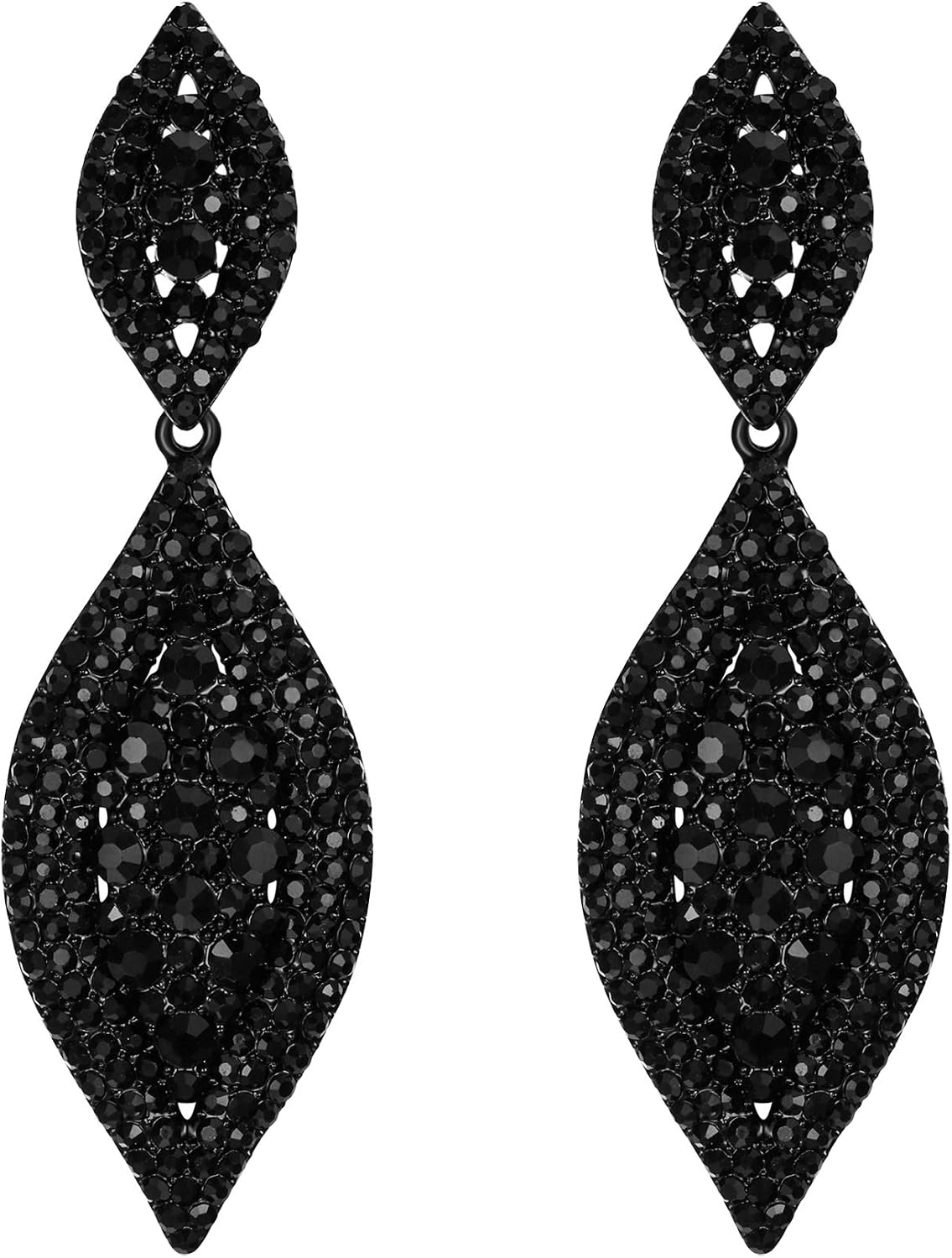 Women's Rhinestone Crystal Wedding Bridal 2 Leaf Drop Dangle Chandelier Earrings - main view