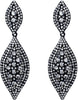 Women's Rhinestone Crystal Wedding Bridal 2 Leaf Drop Dangle Chandelier Earrings - Clear Black-Tone