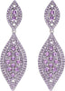 Women's Rhinestone Crystal Wedding Bridal 2 Leaf Drop Dangle Chandelier Earrings - Purple Silver-Tone