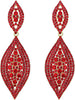 Women's Rhinestone Crystal Wedding Bridal 2 Leaf Drop Dangle Chandelier Earrings - Red Gold-Tone