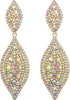 Women's Rhinestone Crystal Wedding Bridal 2 Leaf Drop Dangle Chandelier Earrings - Iridescent Clear AB Gold-Tone