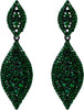 Women's Rhinestone Crystal Wedding Bridal 2 Leaf Drop Dangle Chandelier Earrings - Green Black-Tone