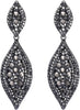 Women's Rhinestone Crystal Wedding Bridal 2 Leaf Drop Dangle Chandelier Earrings - Carbon Black
