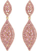 Women's Rhinestone Crystal Wedding Bridal 2 Leaf Drop Dangle Chandelier Earrings - Light Pink Gold-Tone
