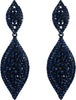 Women's Rhinestone Crystal Wedding Bridal 2 Leaf Drop Dangle Chandelier Earrings - Navy Blue Black-Tone