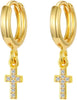 Gold Huggie Small Hoop Earrings with Charm Personalized Snake/Evil Eye/Star/Cross/Lock/Key 18k Gold Plated Crystal Drop Dangle Earrings for Women - Cross